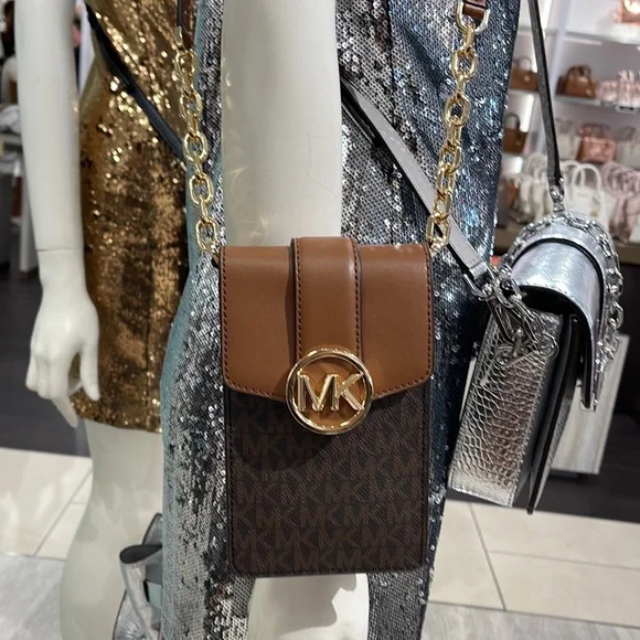 Michael Kors Carmen Small Logo Smartphone Crossbody BagBrownNWT